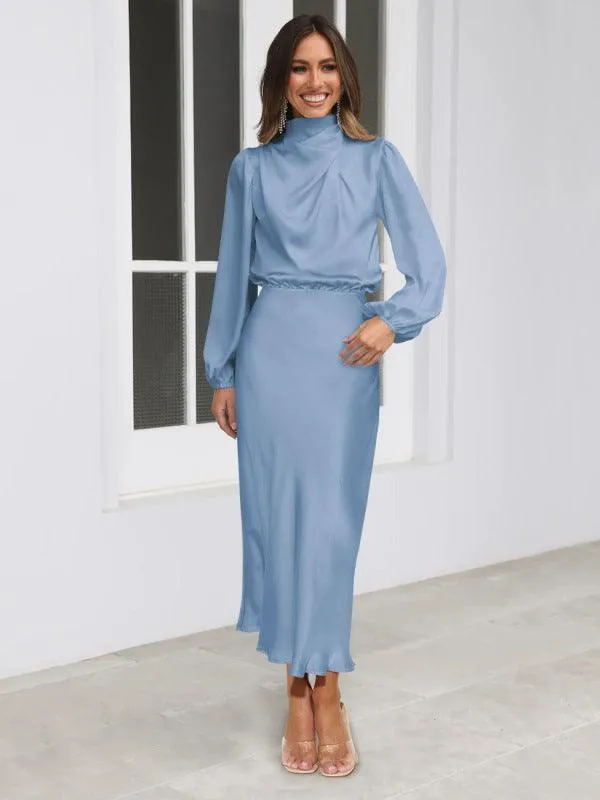 Elegant Dropped Sleeve Satin Midi Dress - A Must-Have for Every Fashionista