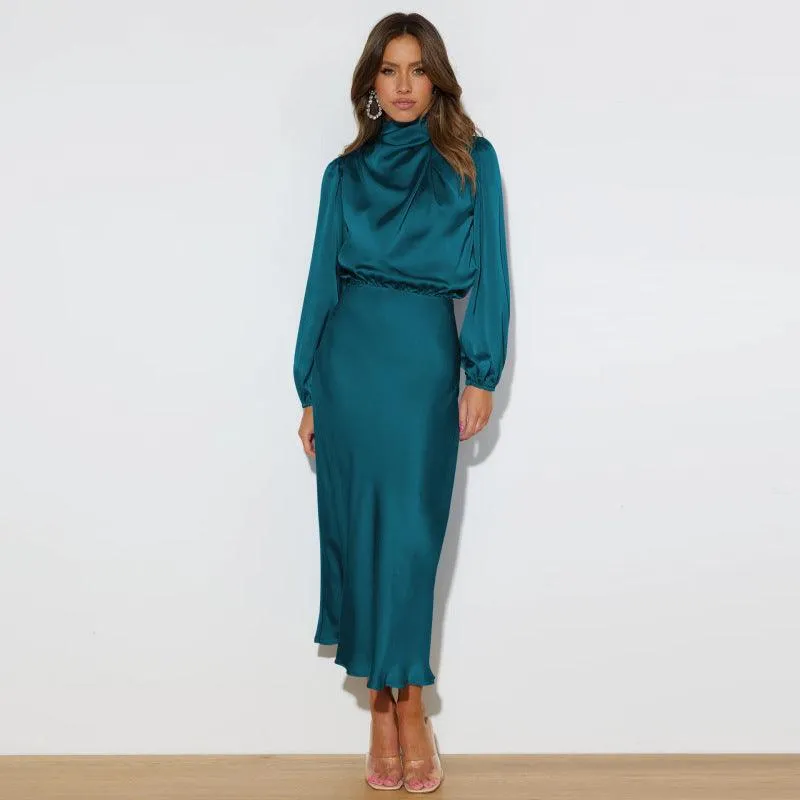 Elegant Dropped Sleeve Satin Midi Dress - A Must-Have for Every Fashionista