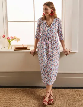 Empire-waist Midi Dress-Ivory, Enchanting Floral