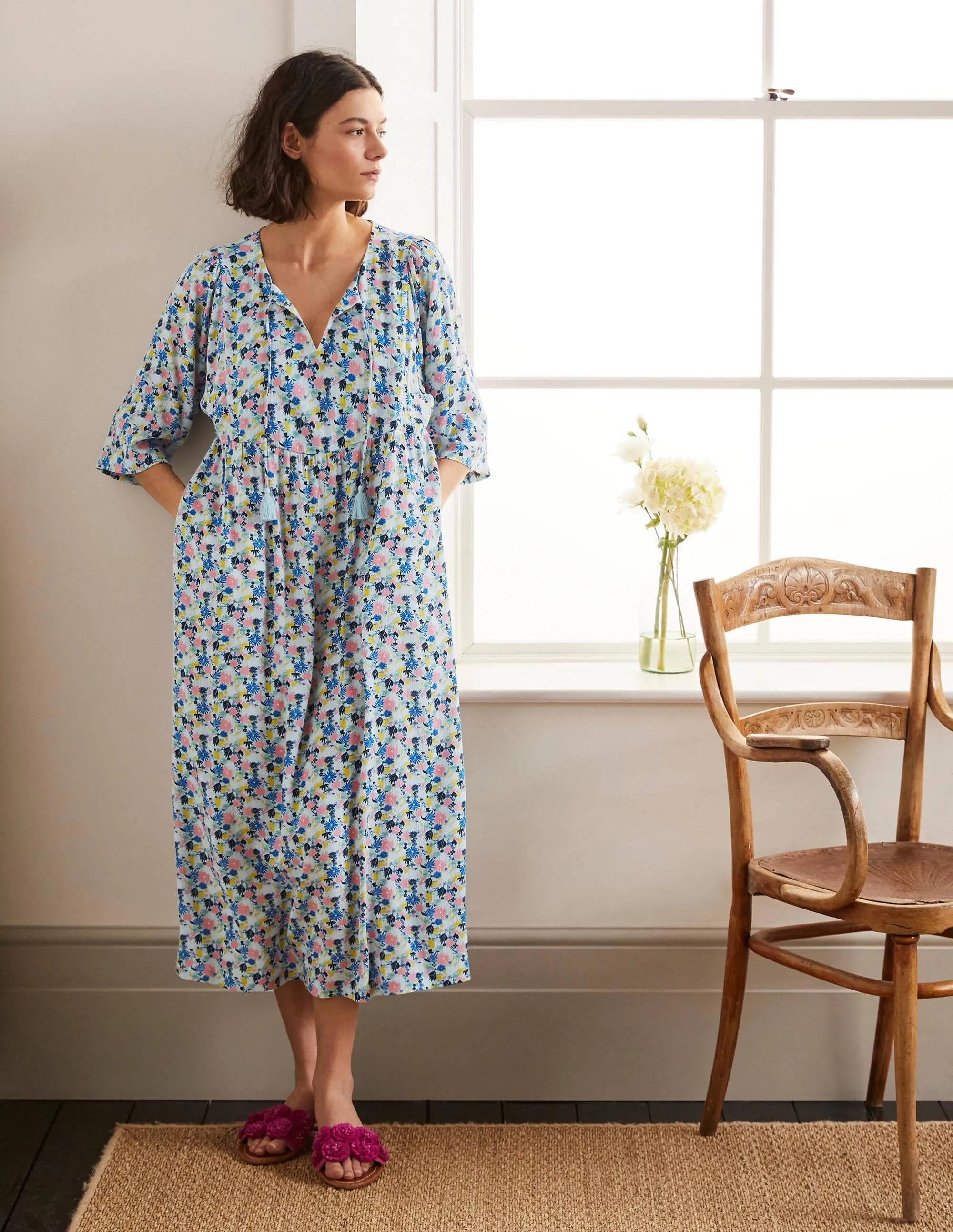 Empire-waist Midi Dress-Surf, Enchanting Floral