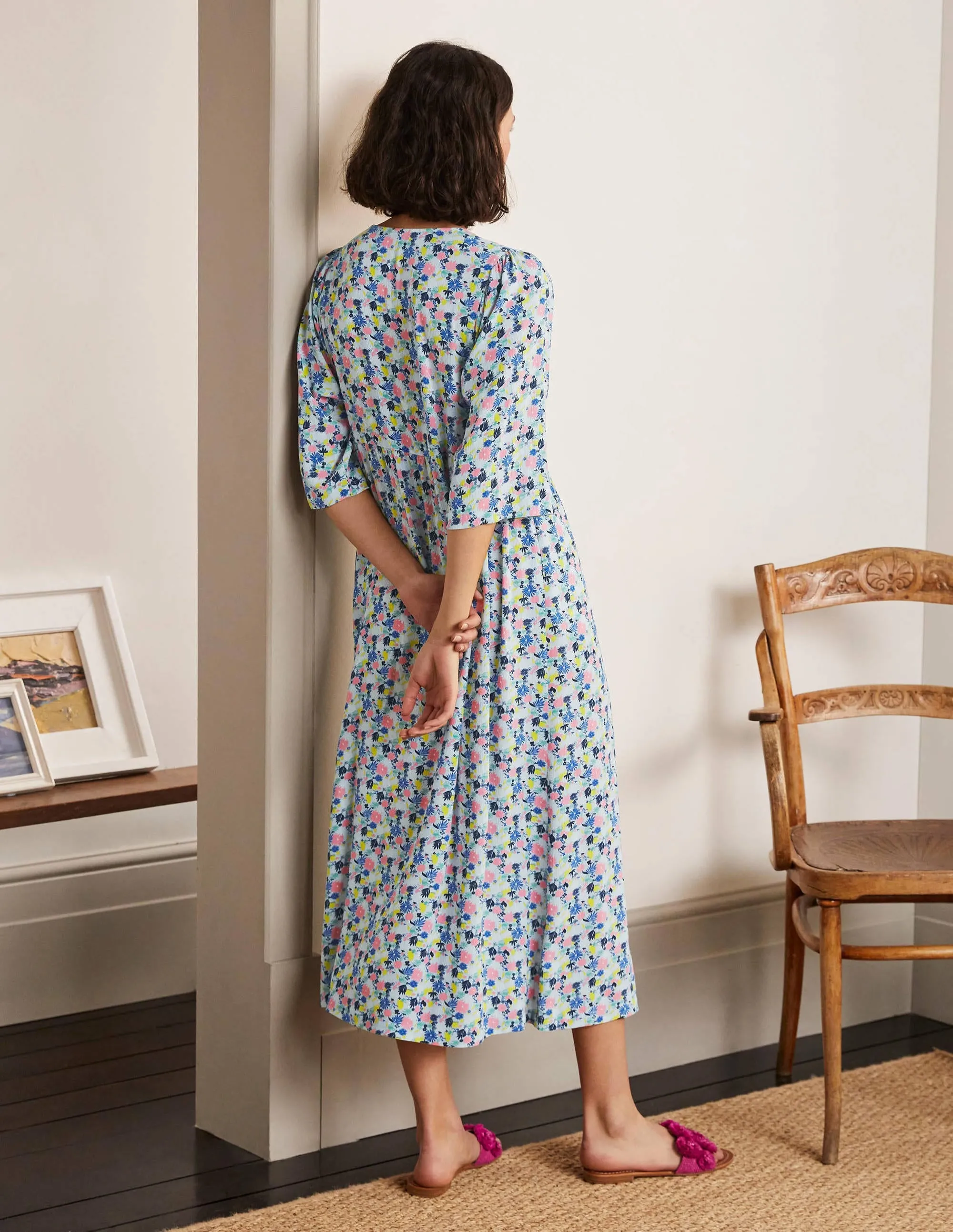 Empire-waist Midi Dress-Surf, Enchanting Floral