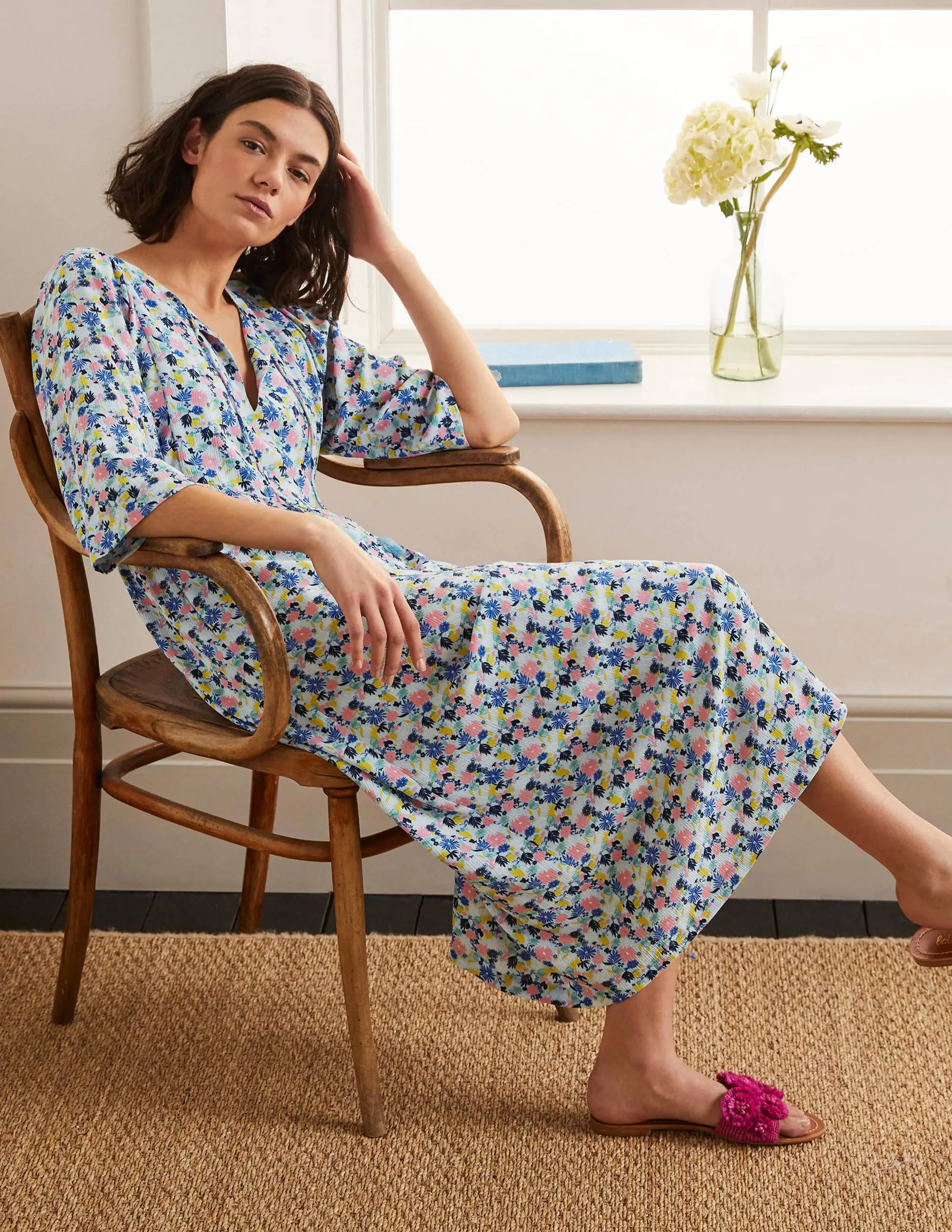Empire-waist Midi Dress-Surf, Enchanting Floral