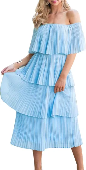 ETCYY Women's Off The Shoulder Ruffles Summer Wedding Guest Loose Casual Chiffon Long Party Beach Maxi Dress