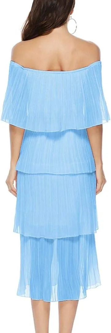 ETCYY Women's Off The Shoulder Ruffles Summer Wedding Guest Loose Casual Chiffon Long Party Beach Maxi Dress