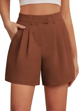 Feiersi Womens Casual Elastic Waist Wide Leg Suit Tailored Shorts Summer Dressy Work Shorts with Pockets
