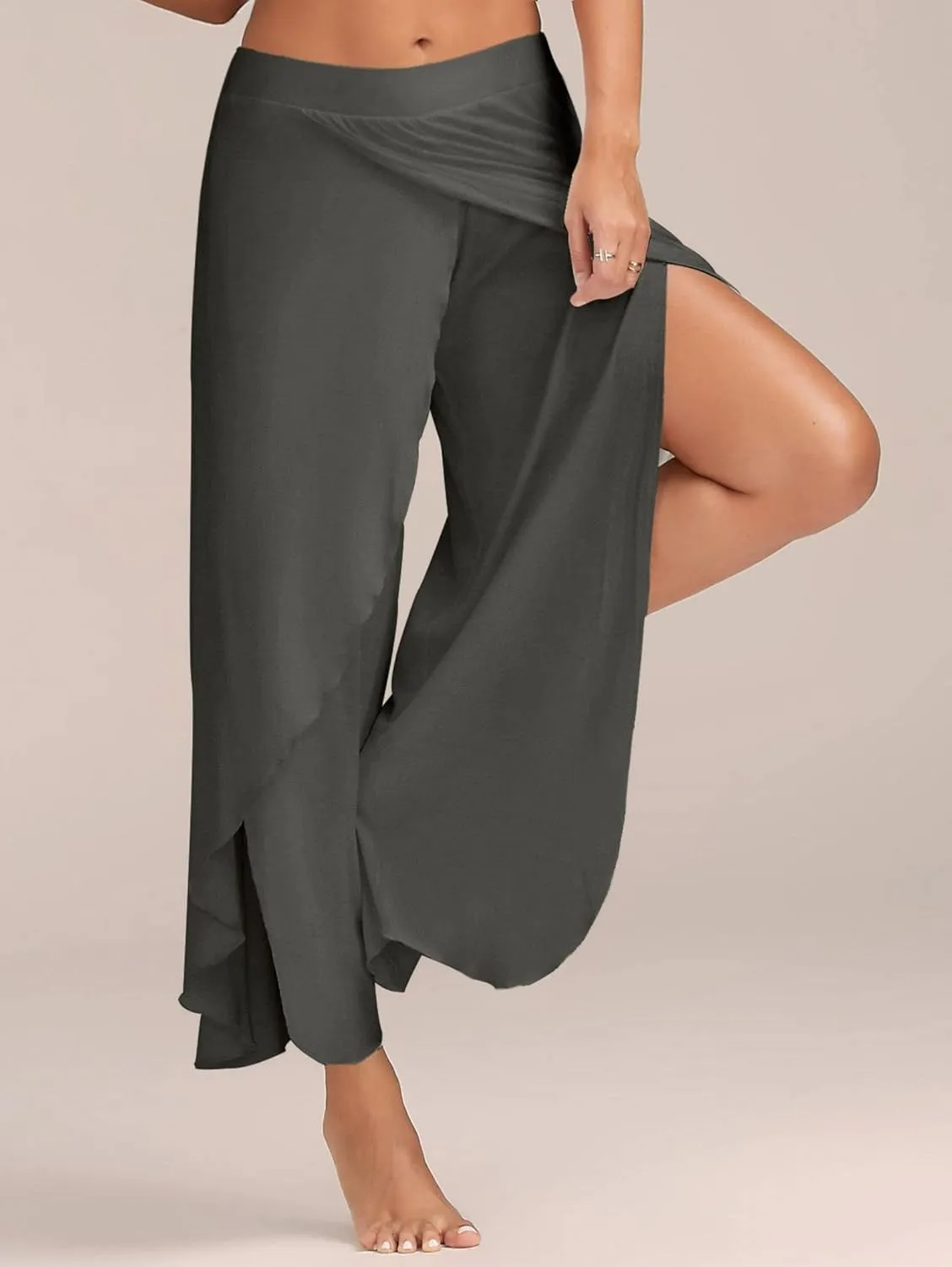 Flowy Split Yoga Pants for Women High Slit Harem Pants Plus Size Wide Leg Lounge Pants Summer Beach Loose Trousers