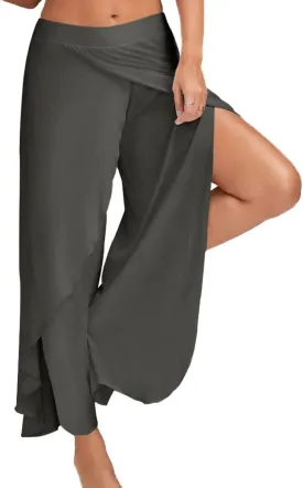 Flowy Split Yoga Pants for Women High Slit Harem Pants Plus Size Wide Leg Lounge Pants Summer Beach Loose Trousers