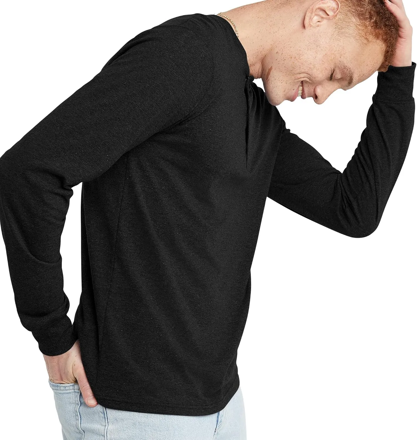 Hanes Originals Men's Tri-Blend Long Sleeve Henley T-Shirt, Lightweight Long Sleeve Tee