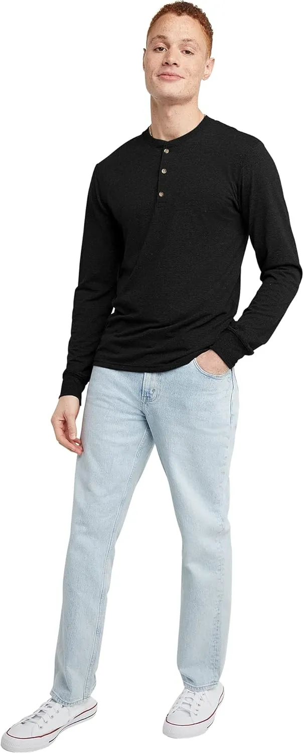 Hanes Originals Men's Tri-Blend Long Sleeve Henley T-Shirt, Lightweight Long Sleeve Tee