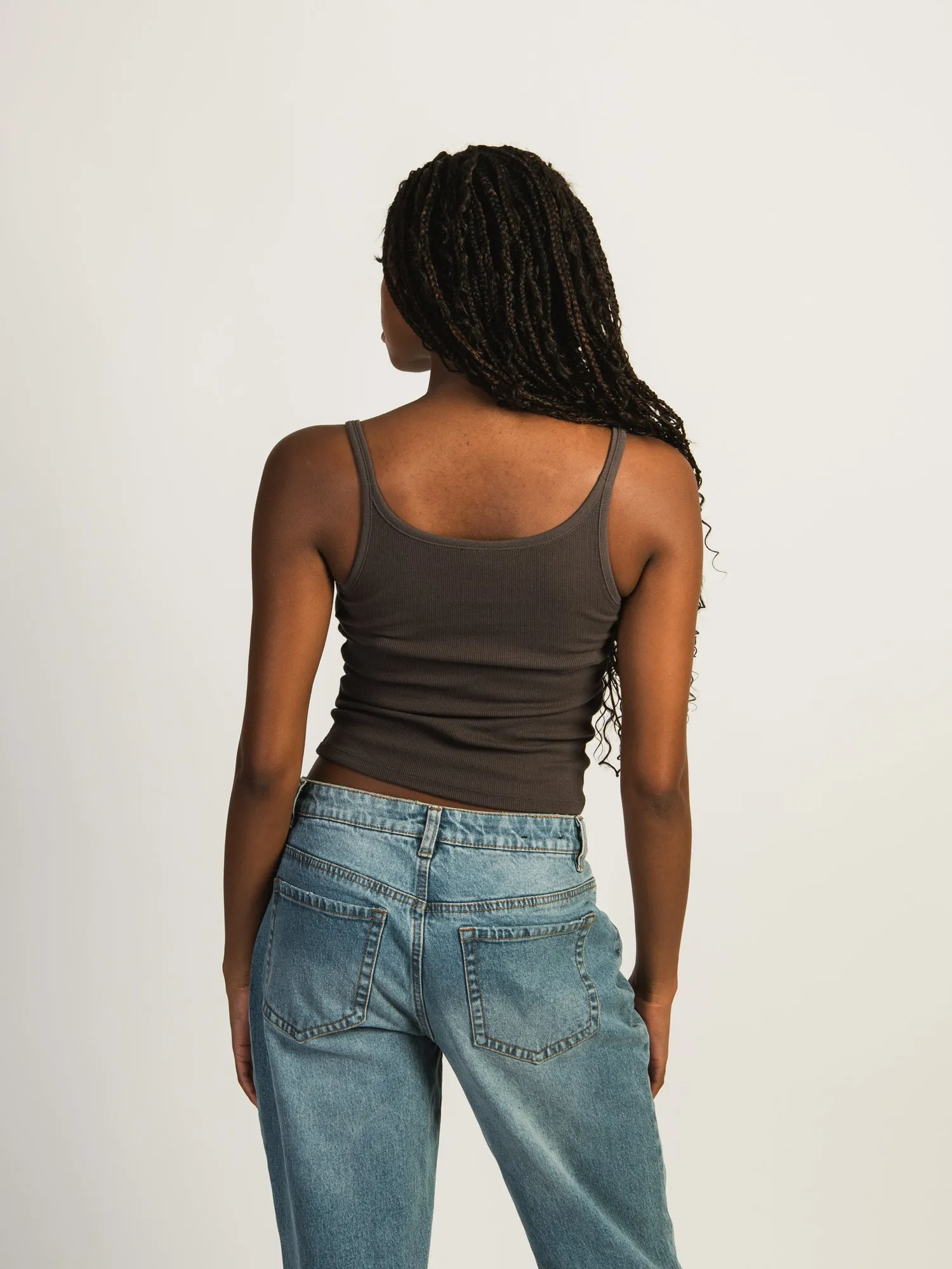 HARLOW ESSENTIAL RIBBED TANK TOP - CHARCOAL