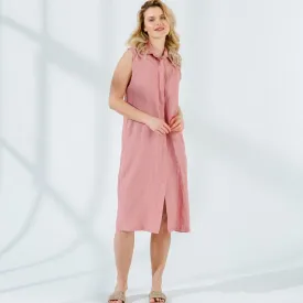 Hidden Button Linen Summer Dress