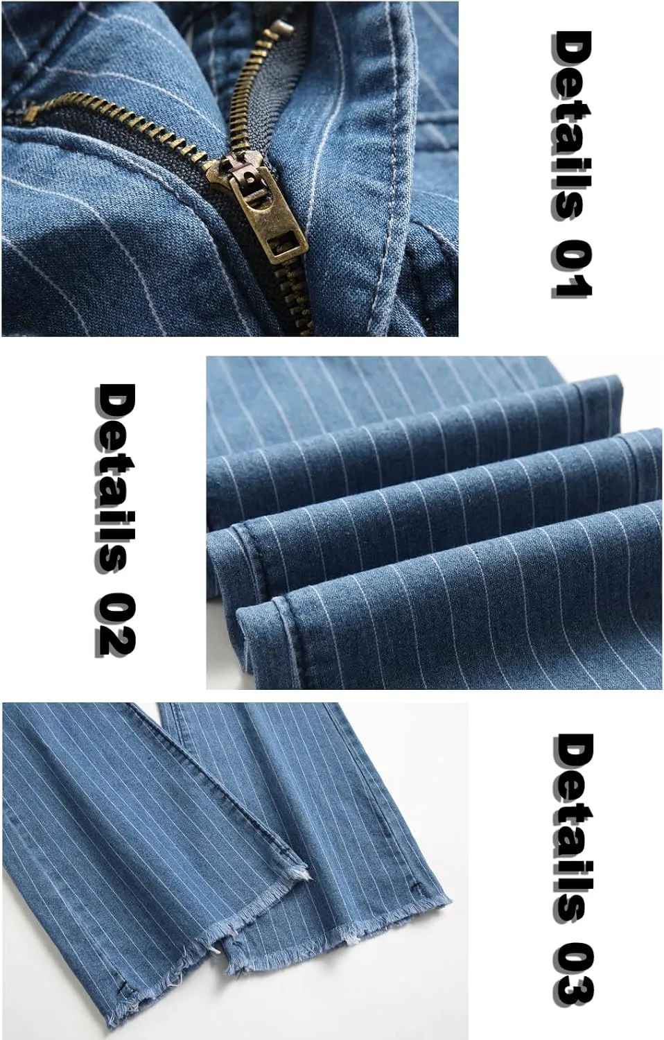 High Waisted Striped Bell Bottom Jeans for Women Stretchy Hem Raw Vintage Wide Leg Flared Denim Pants
