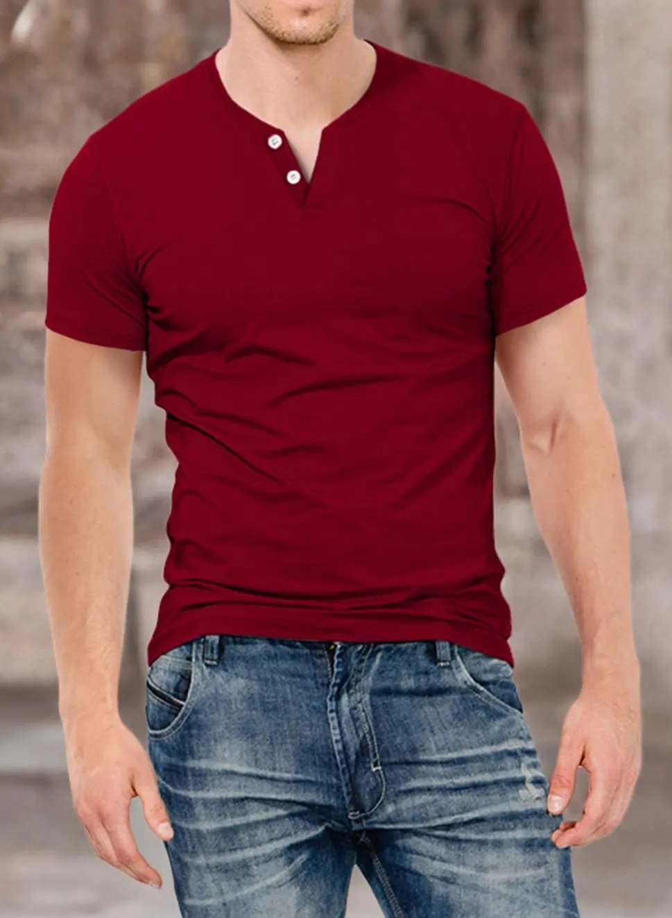 KUYIGO Mens Henley Shirts Slim Fit Short Sleeve Fashion Cotton Tops Tee