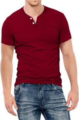 KUYIGO Mens Henley Shirts Slim Fit Short Sleeve Fashion Cotton Tops Tee