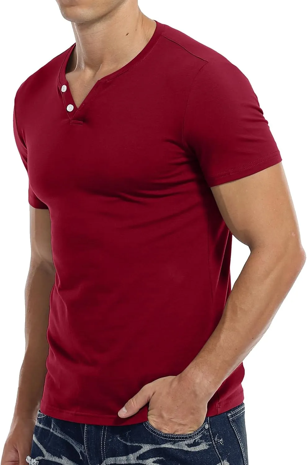 KUYIGO Mens Henley Shirts Slim Fit Short Sleeve Fashion Cotton Tops Tee