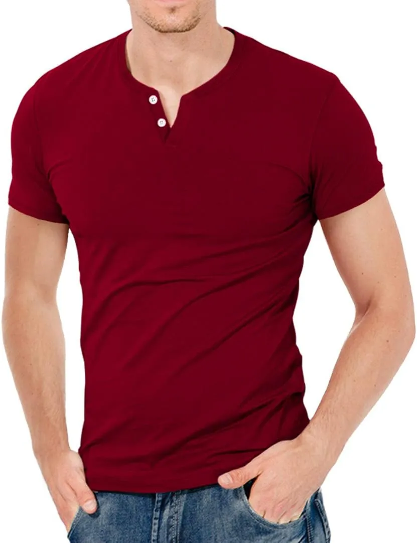 KUYIGO Mens Henley Shirts Slim Fit Short Sleeve Fashion Cotton Tops Tee