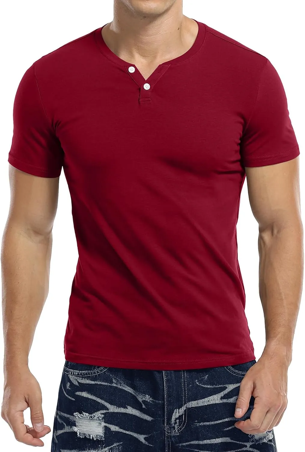 KUYIGO Mens Henley Shirts Slim Fit Short Sleeve Fashion Cotton Tops Tee