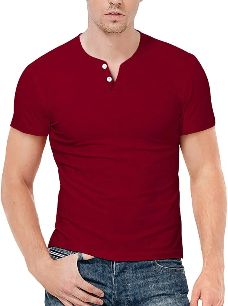 KUYIGO Mens Henley Shirts Slim Fit Short Sleeve Fashion Cotton Tops Tee