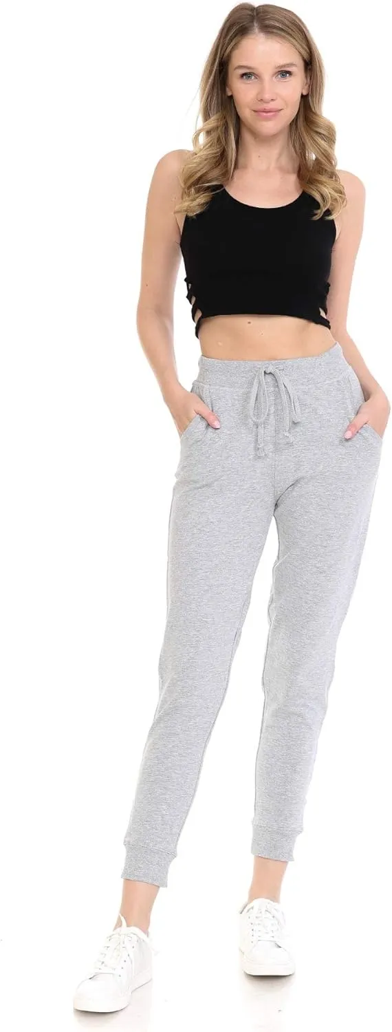 Leggings Depot Women's Cotton Jogger Sweatpants French Terry Yoga Pants with Pockets