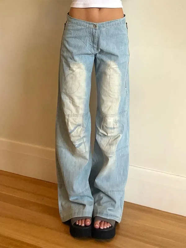 Light Washed Side Zipper Flared Jeans
