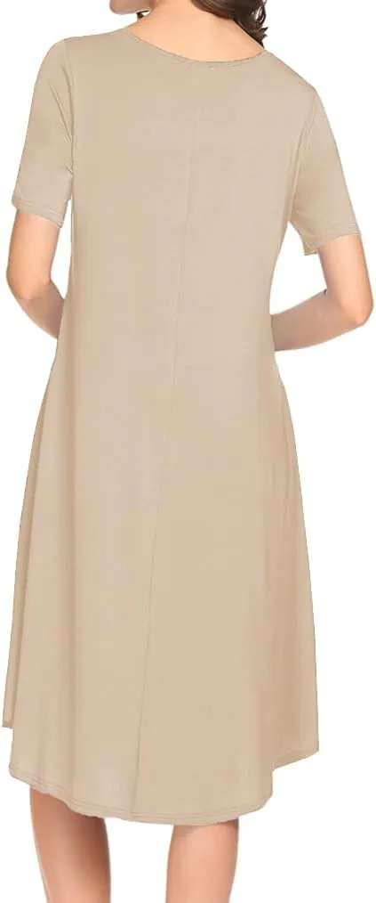 Locryz Women's Short Sleeve Pocket Swing Midi Dress Casual Loose T-Shirt Dress