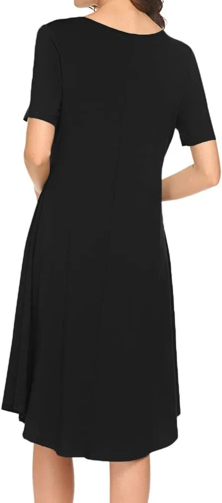 Locryz Women's Short Sleeve Pocket Swing Midi Dress Casual Loose T-Shirt Dress