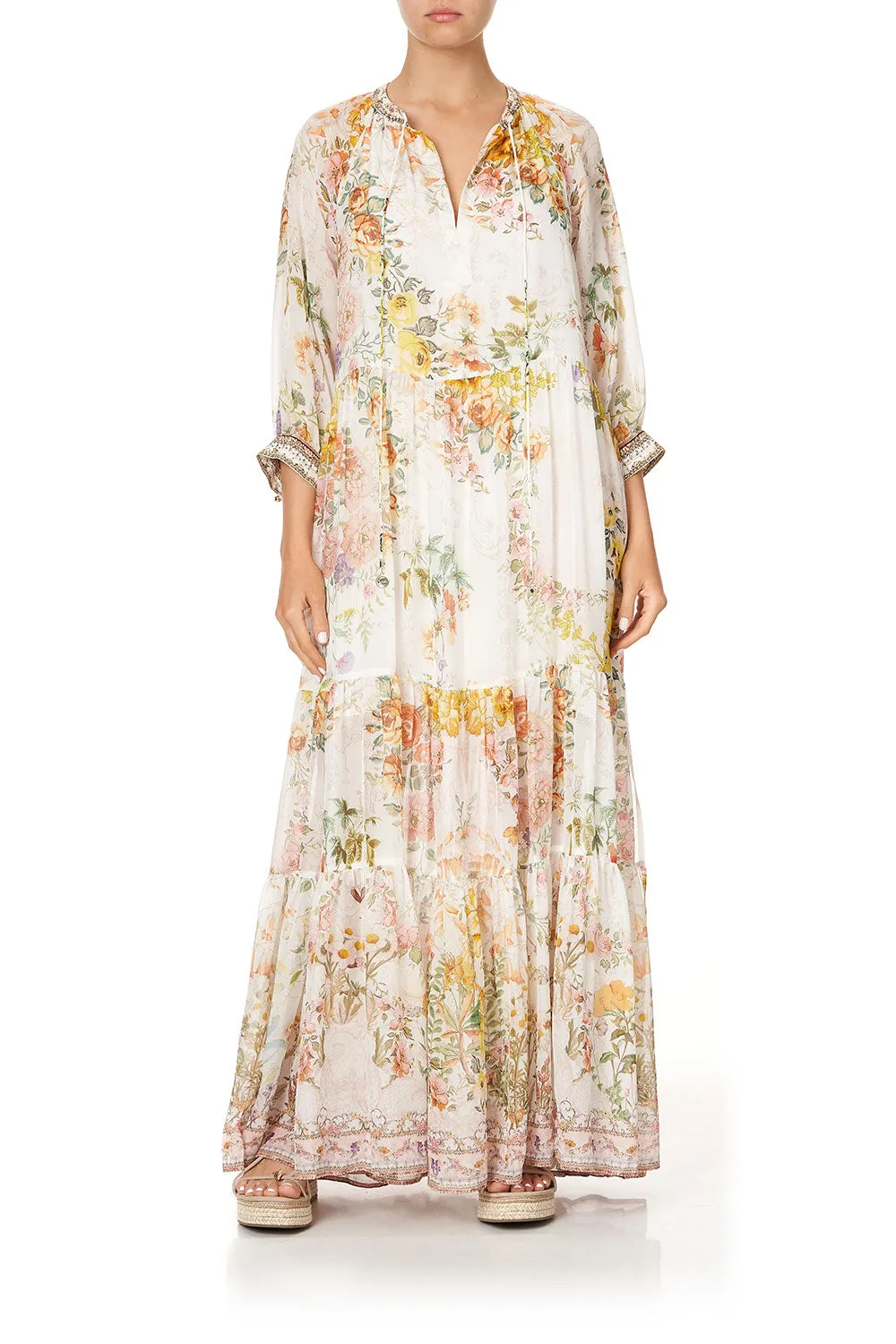 LONG GATHERED PANEL DRESS IN THE HILLS OF TUSCANY