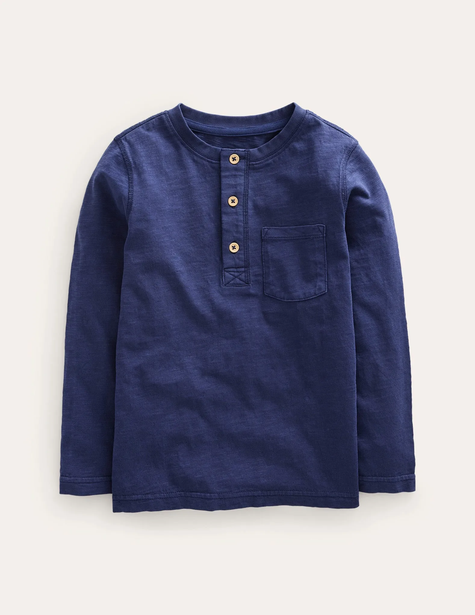 Long Sleeve Henley T-shirt-Navy