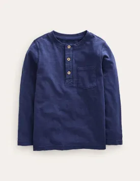 Long Sleeve Henley T-shirt-Navy
