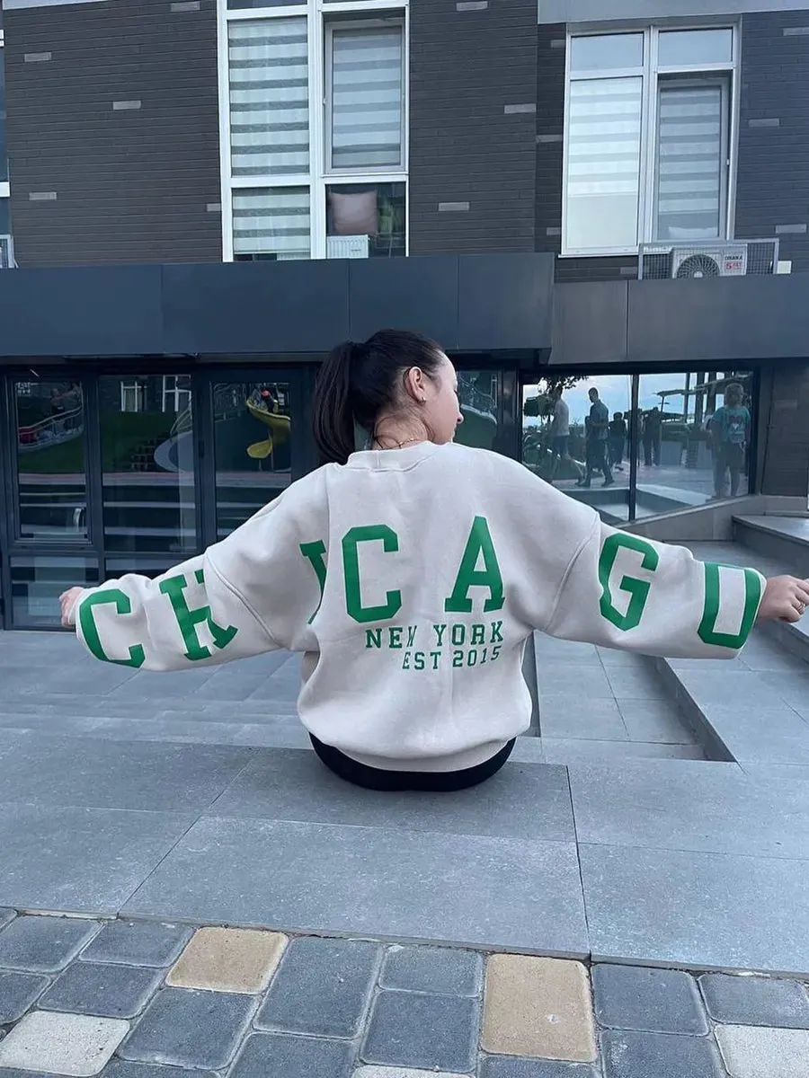Loose comfy cropped printed sweatshirt loose pullover fall sweatshirt