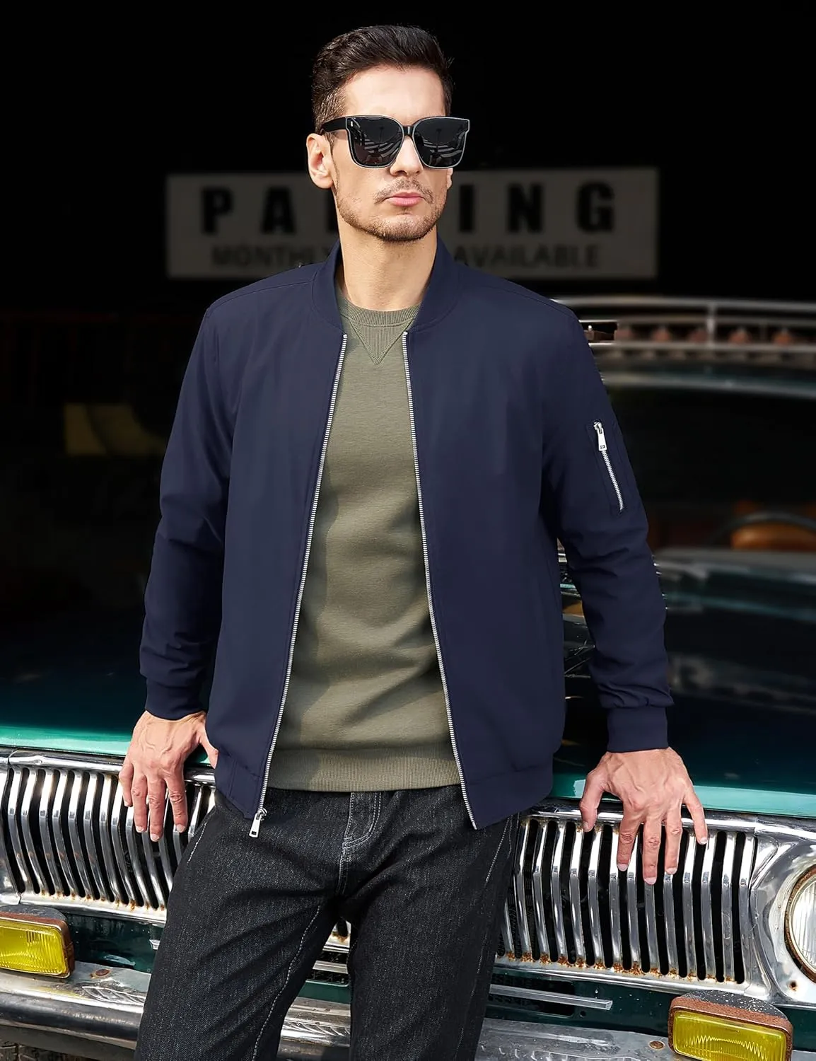 MAGCOMSEN Men's Bomber Jacket Lightweight Casual Windbreaker Spring Fall Zip Up Coat with 5 Pocket