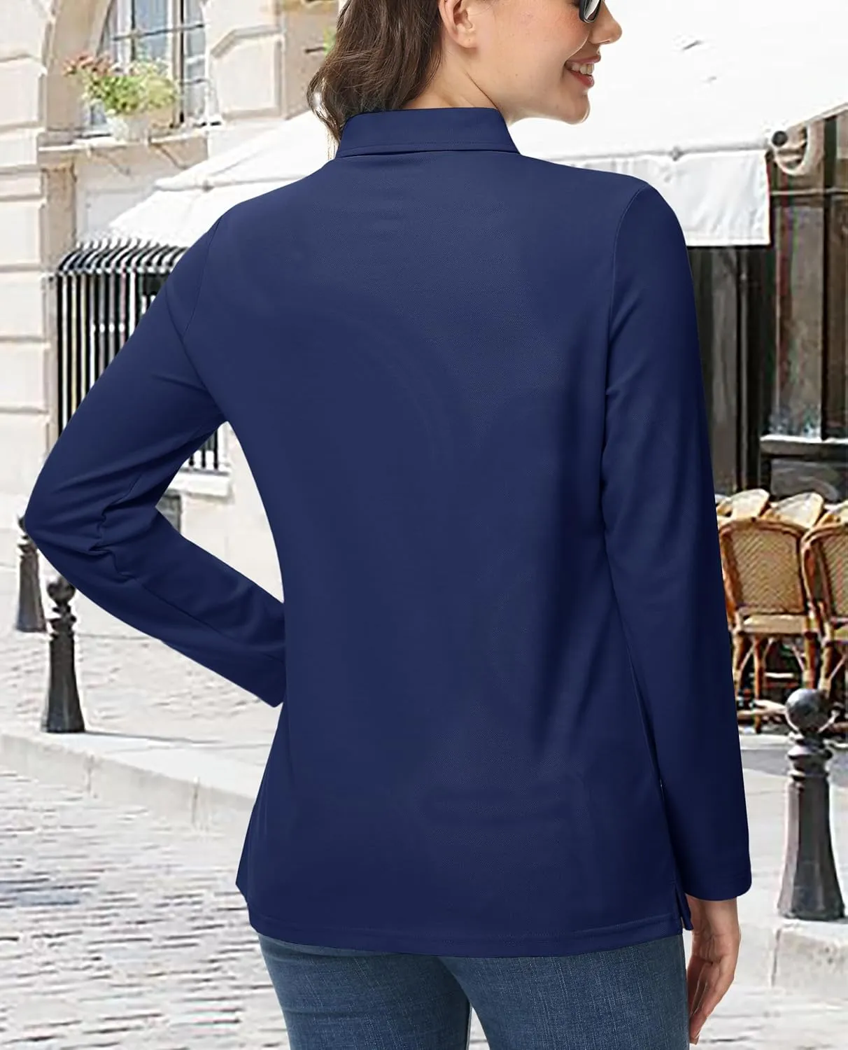 MAGCOMSEN Women's Polo Shirts Long Sleeve 3-Button Cotton Cool Shirts Wicking Casual Business Collared Shirts Tops