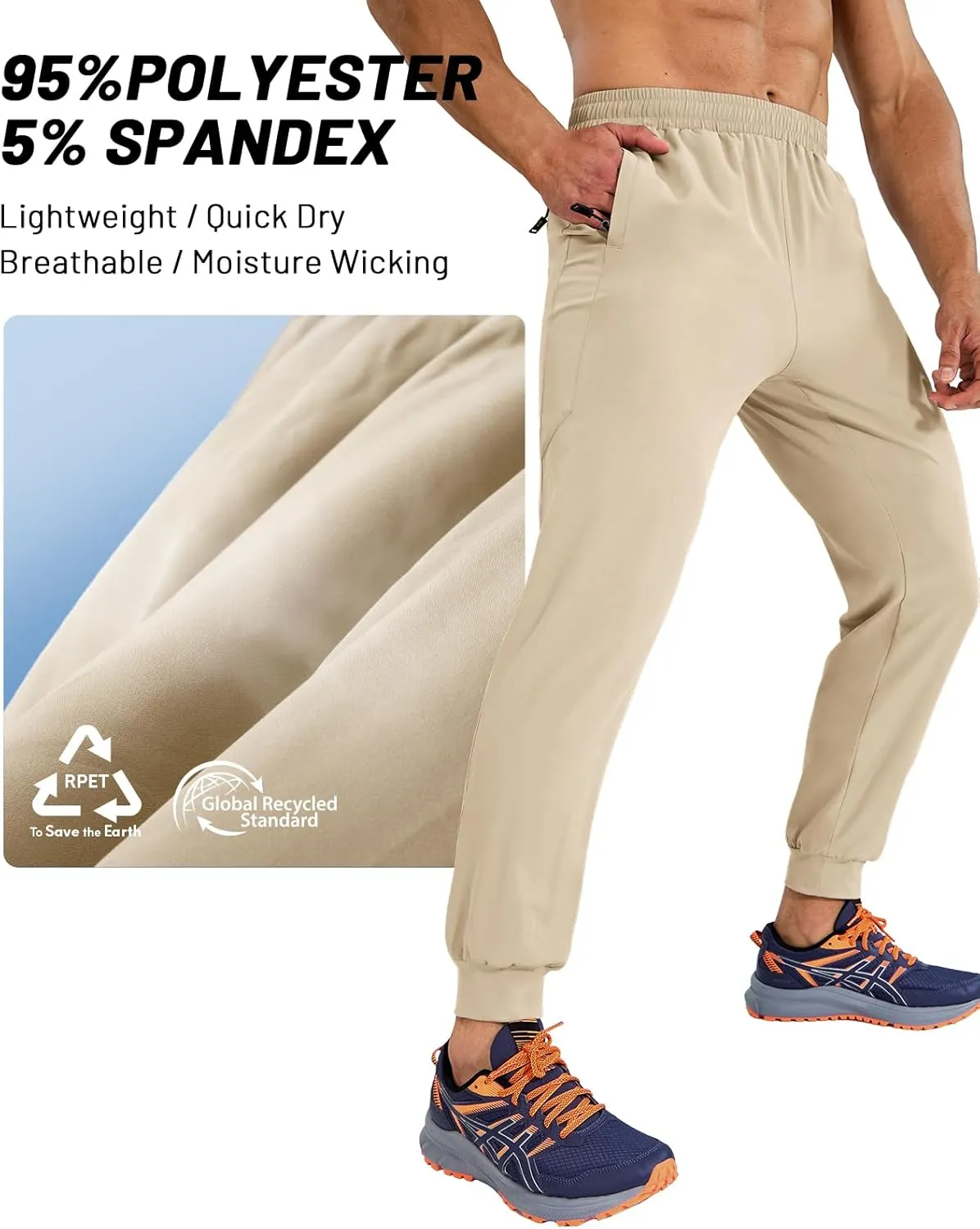 MIER Men's Athletic Running Pants Lightweight Workout Gym Joggers Dry Fit Track Active Sweatpants with Zipper Pockets