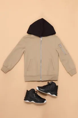 Mini Keep It Cool Hooded Bomber Jacket - Khaki/combo