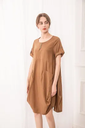 Minibee Women's Ruffle Oversize Casual Midi Dresses with Pockets