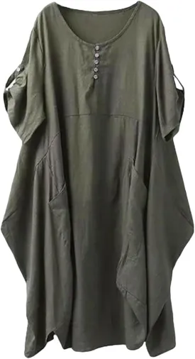 Minibee Women's Ruffle Oversize Casual Midi Dresses with Pockets