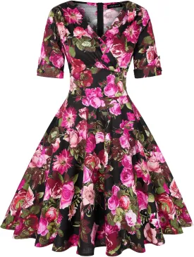 MINTLIMIT Women's 1950s Vintage Wrap V Neck Half Sleeve Retro Cocktail Swing Dress Plain A-line Dresses