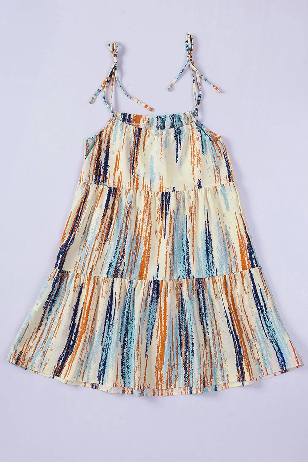 Multicolor Pattern Print Lace-up Spaghetti Strap Shift Mini Dress