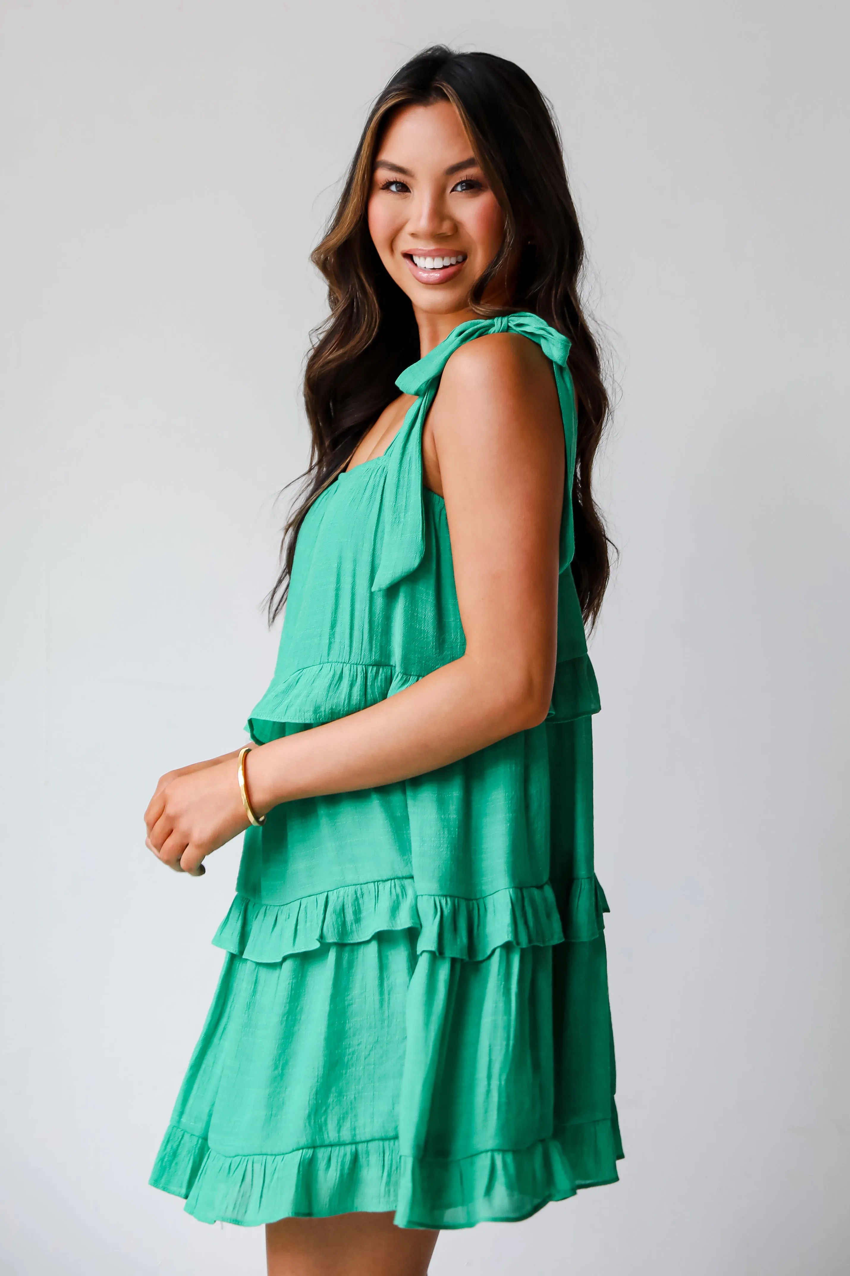 My Wish Green Tiered Mini Dress - DU DEAL
