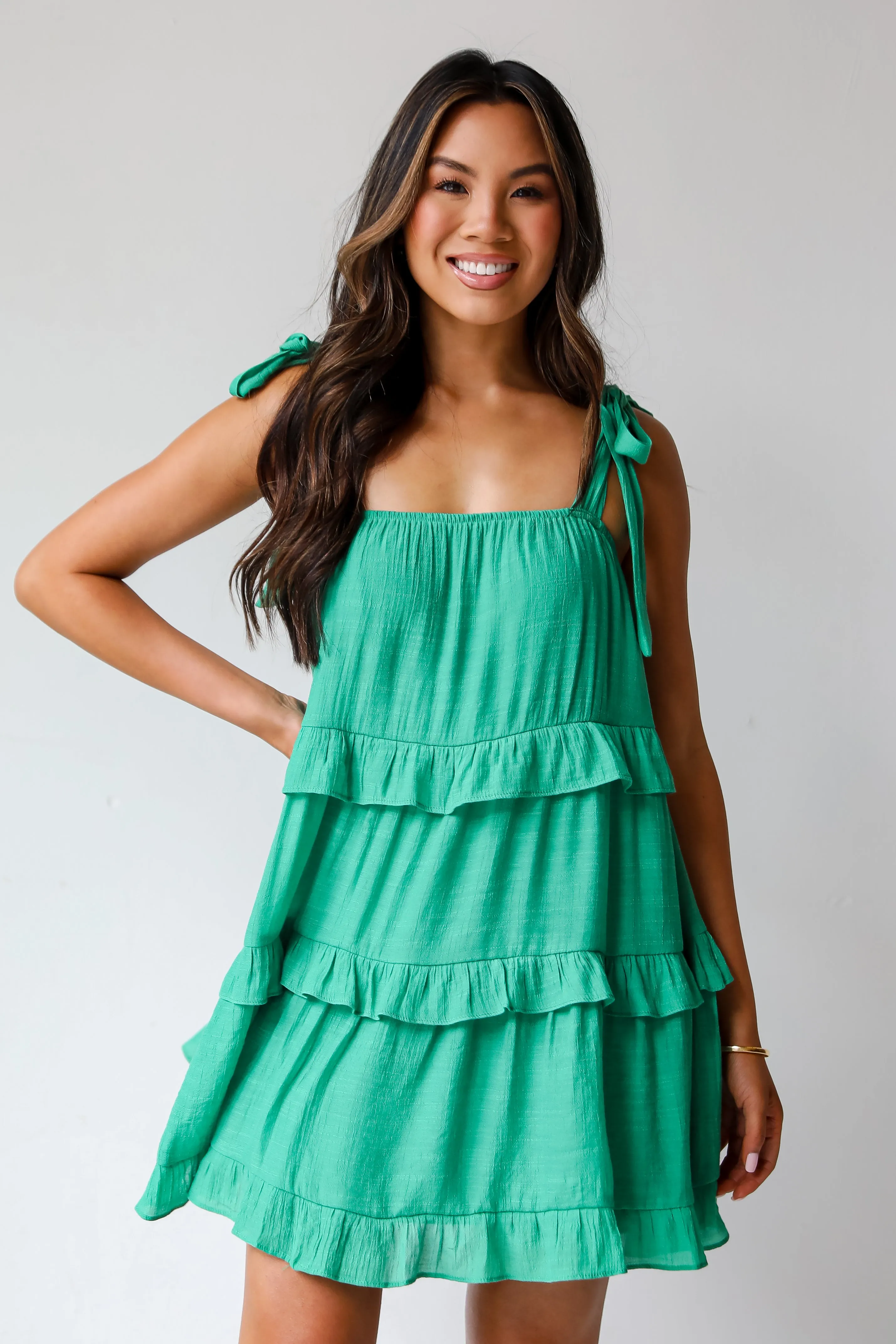 My Wish Green Tiered Mini Dress - DU DEAL