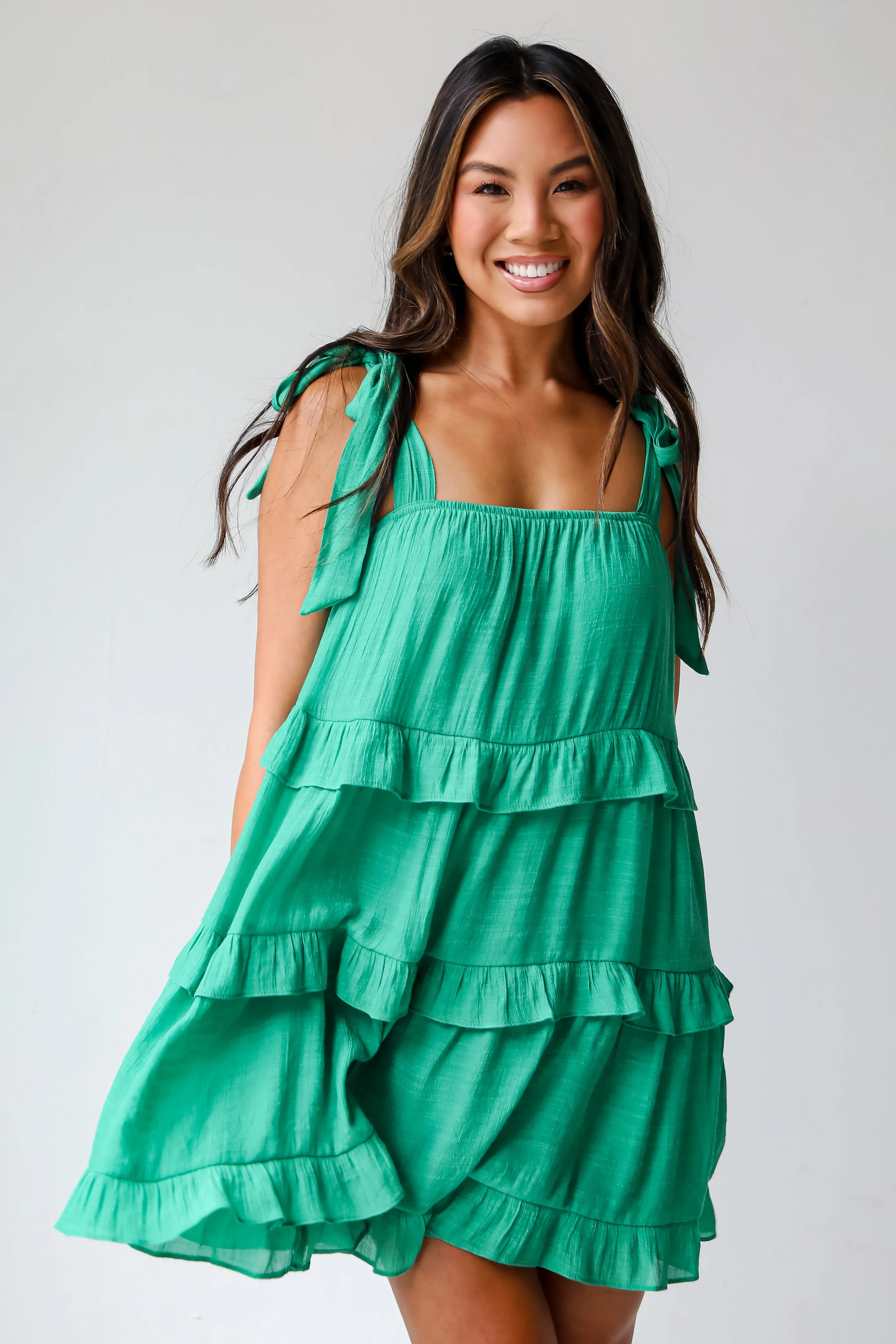 My Wish Green Tiered Mini Dress - DU DEAL