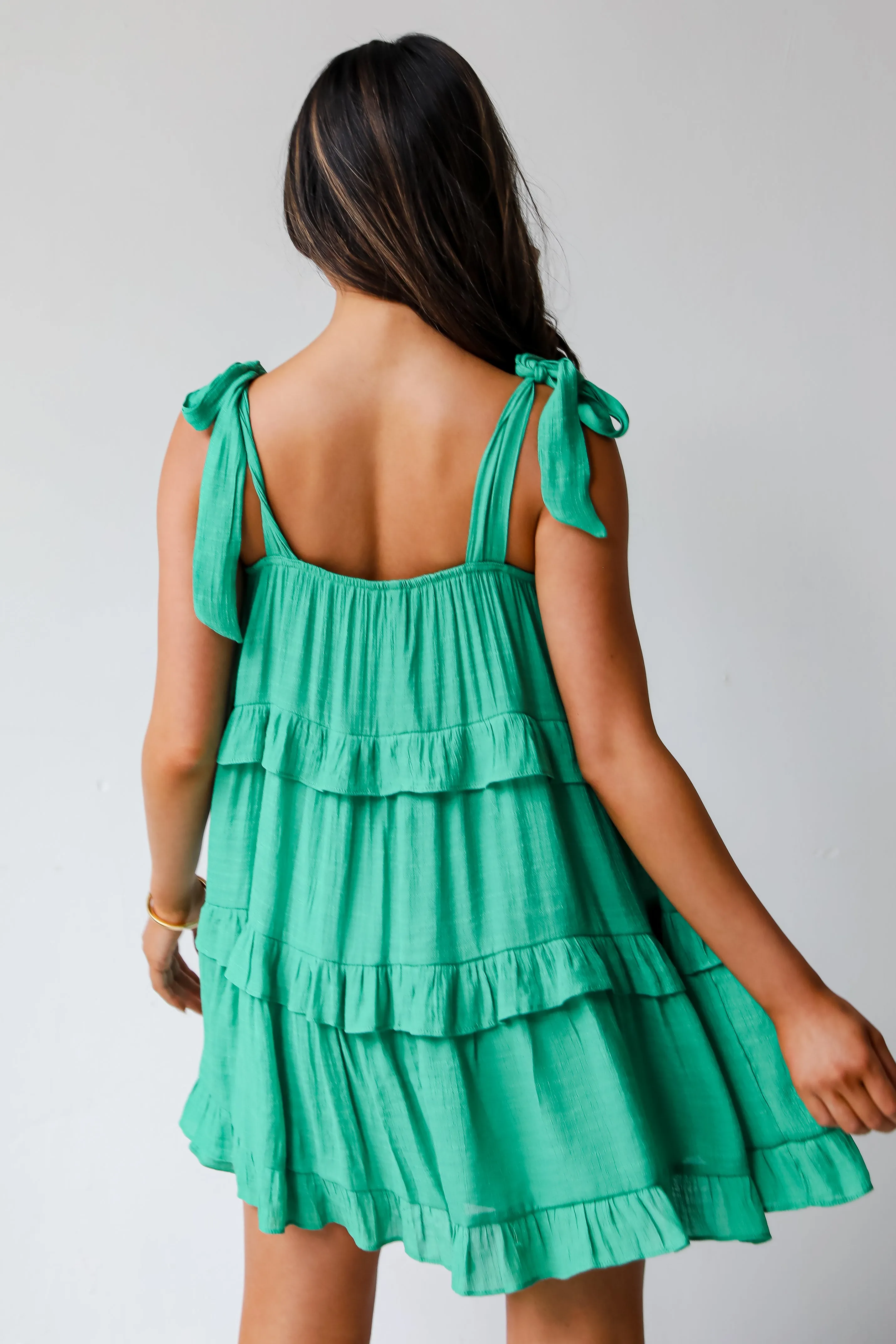 My Wish Green Tiered Mini Dress - DU DEAL