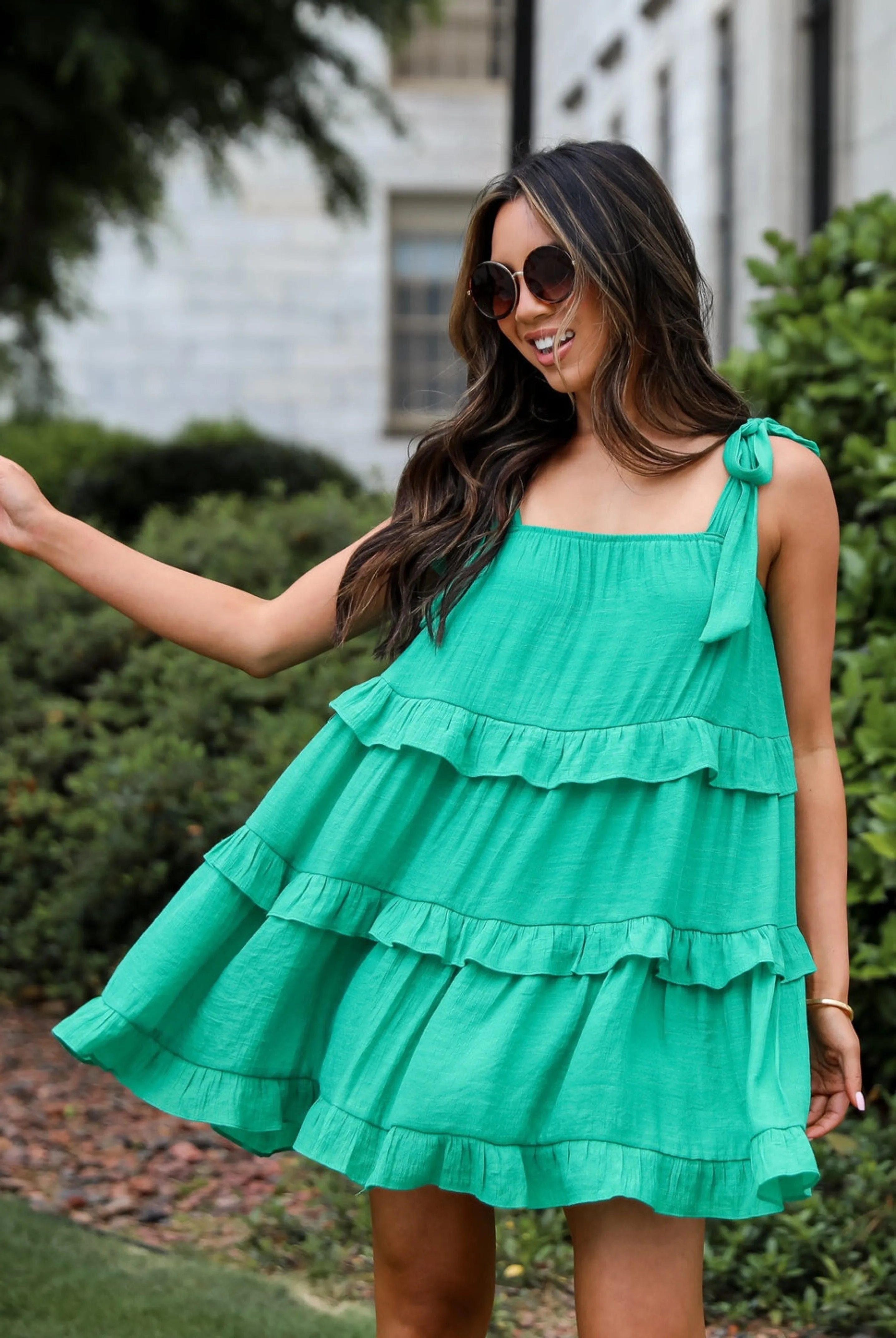 My Wish Green Tiered Mini Dress - DU DEAL