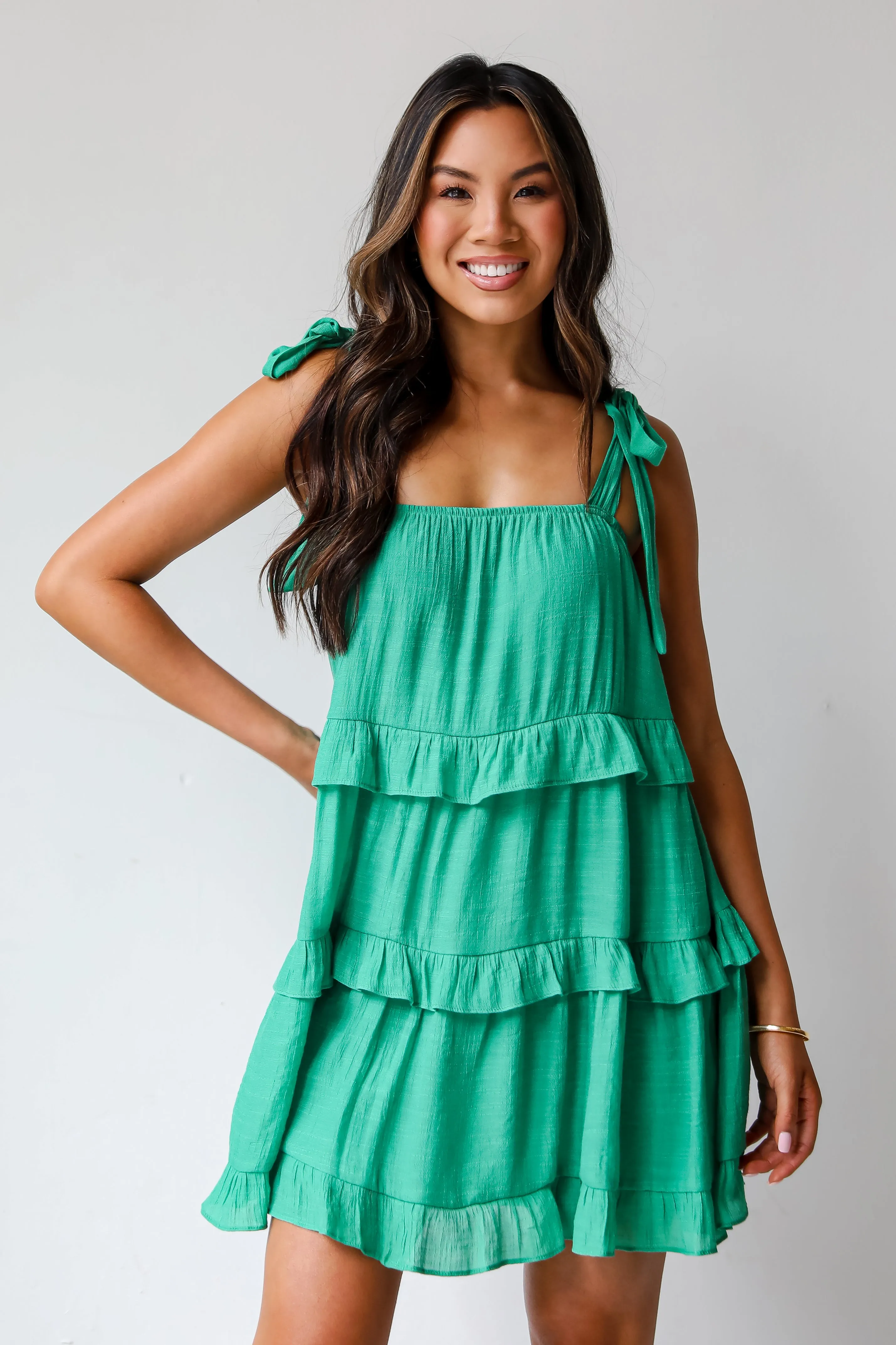 My Wish Green Tiered Mini Dress - DU DEAL