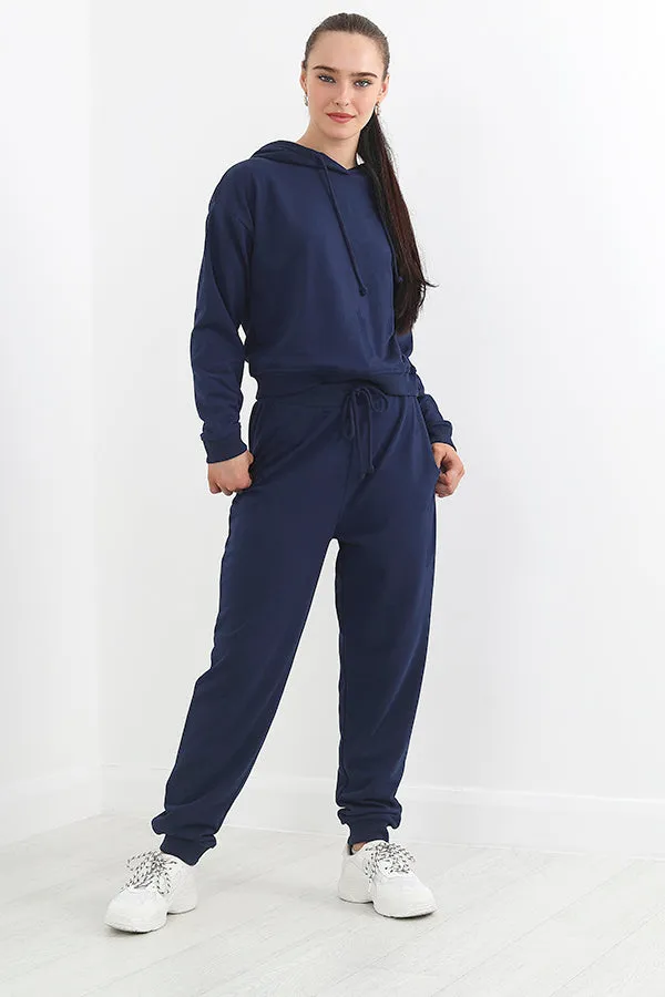NAVY DRAWSTRING CROPPED HOODIE