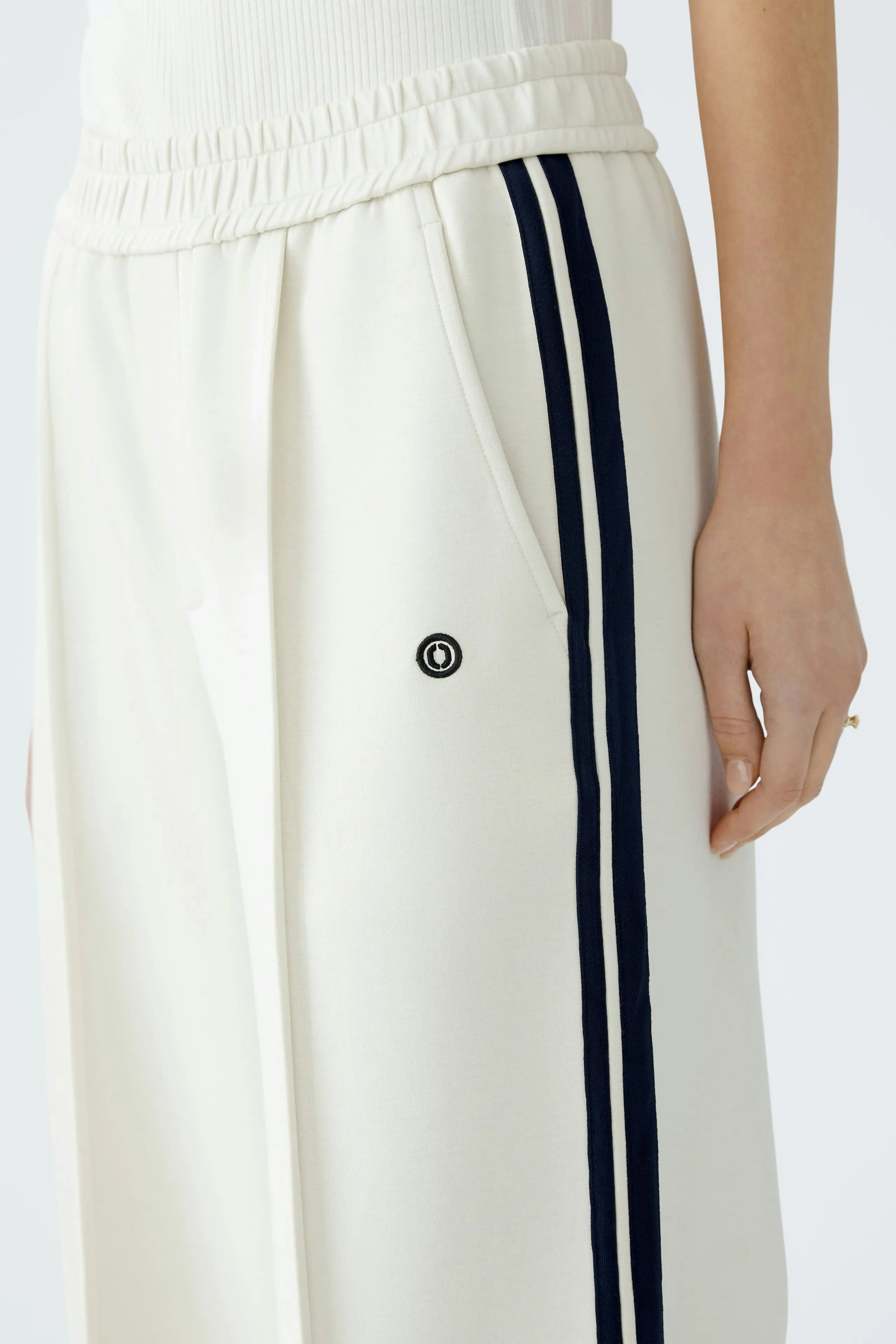 Oui Off-White Pull-On Trousers with Side Stripes