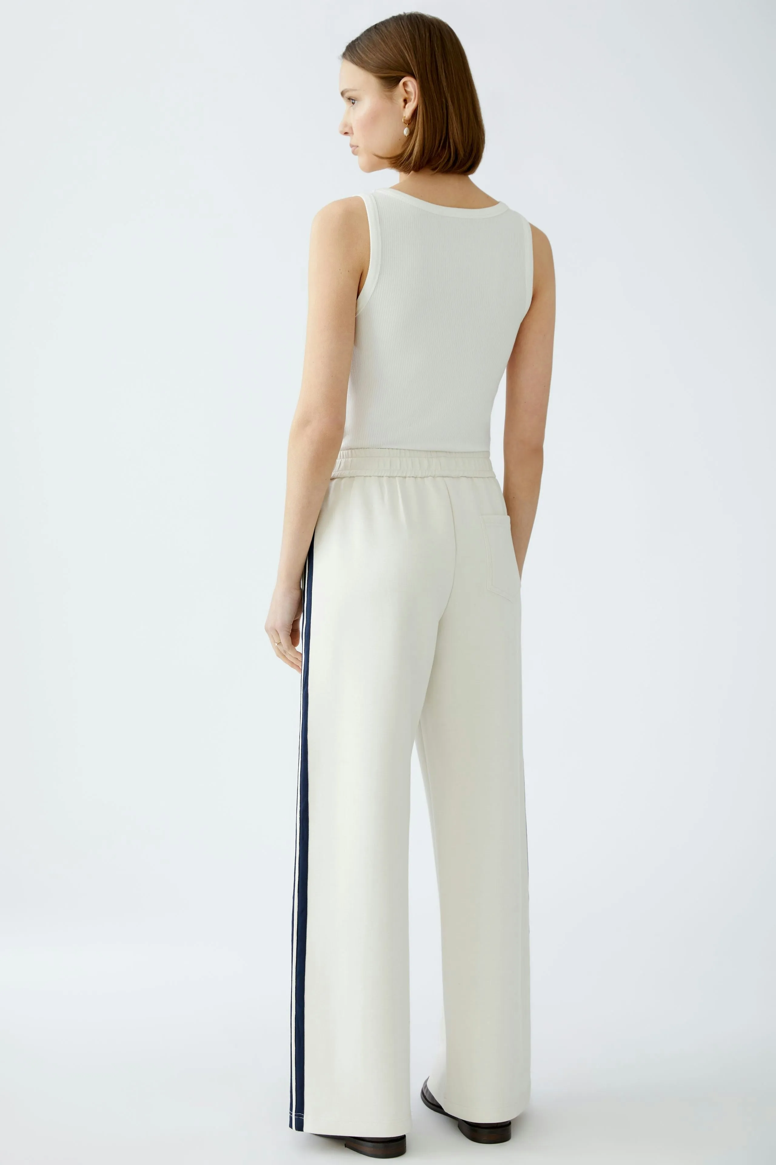 Oui Off-White Pull-On Trousers with Side Stripes