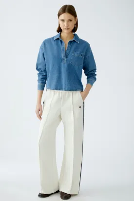 Oui Off-White Pull-On Trousers with Side Stripes