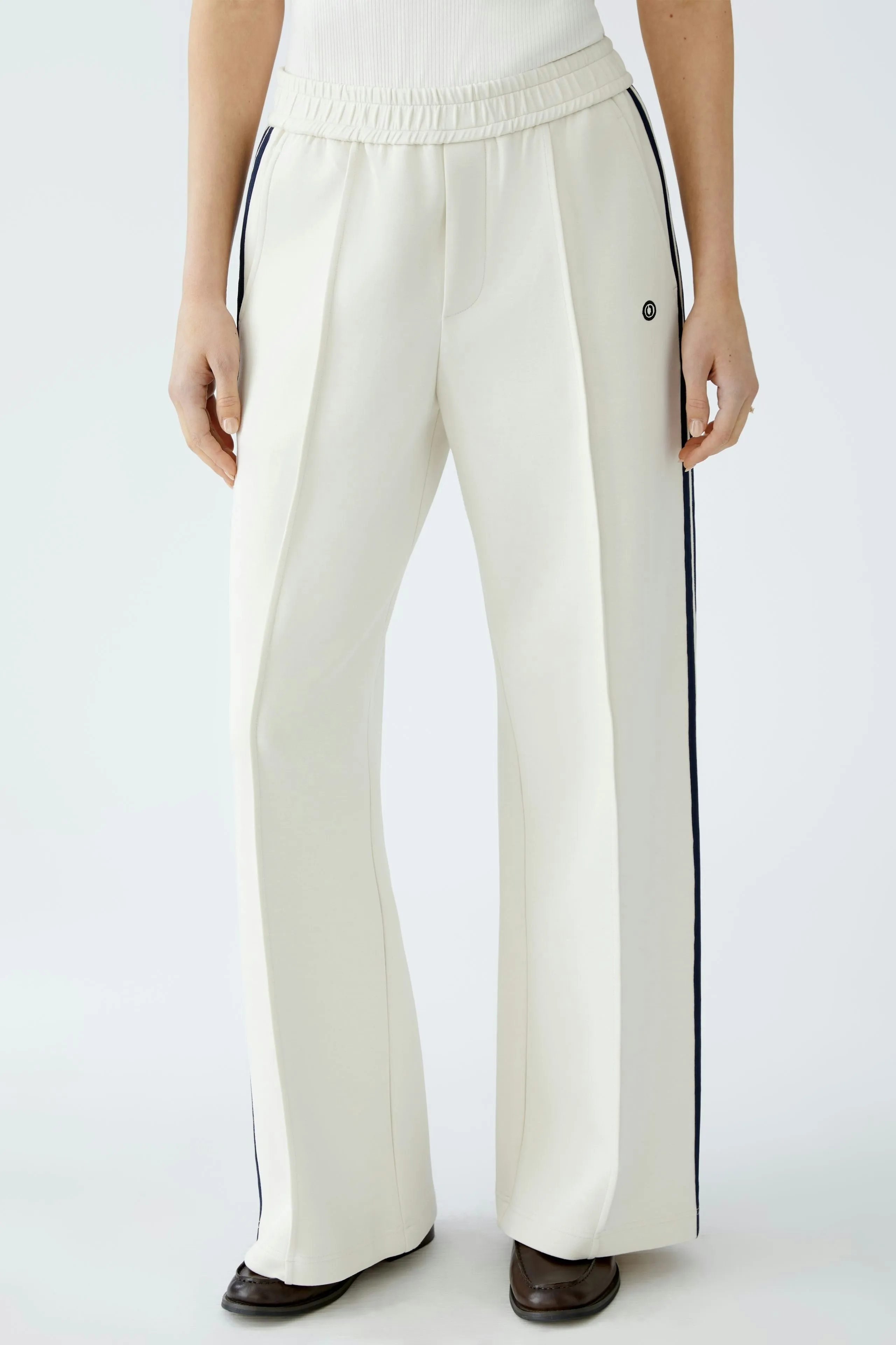 Oui Off-White Pull-On Trousers with Side Stripes
