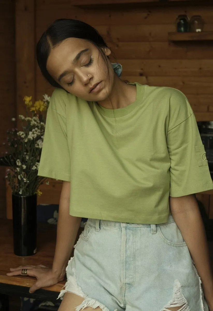 Peace Organic Cotton Crop Top in Green